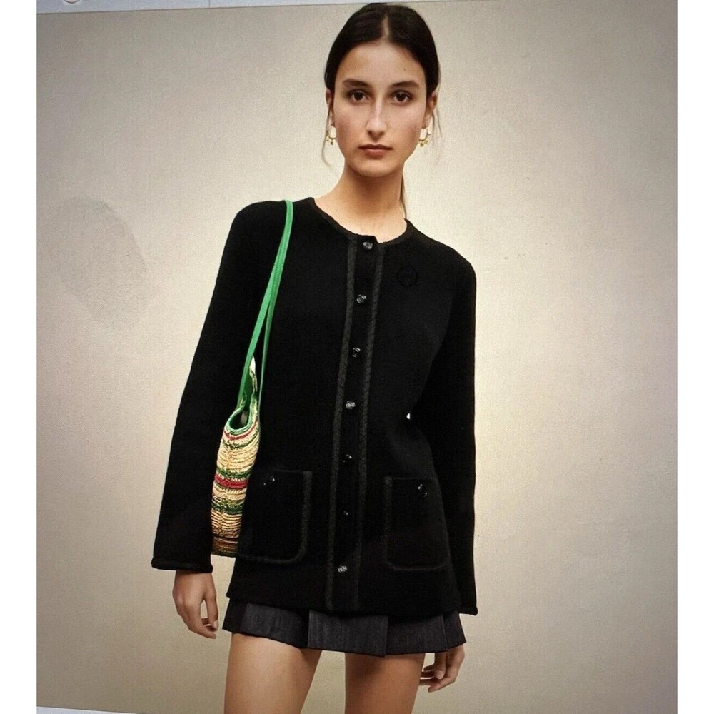 $565 Maje Black Womens's Locknit Snap Cardigan Sweater XS/S
